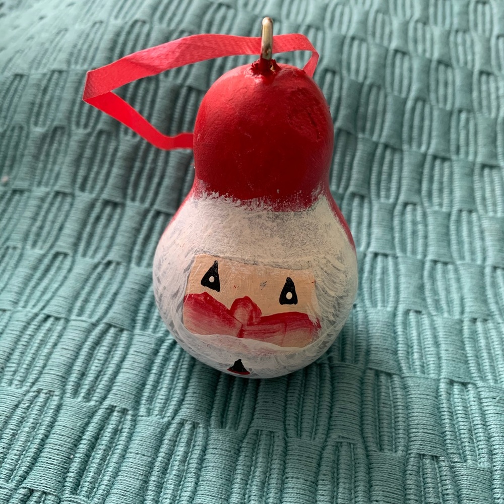 Hand painted Gourd Holiday Santa Ornament Gift Topper Christmas Decor Handmade - Picture 4 of 4